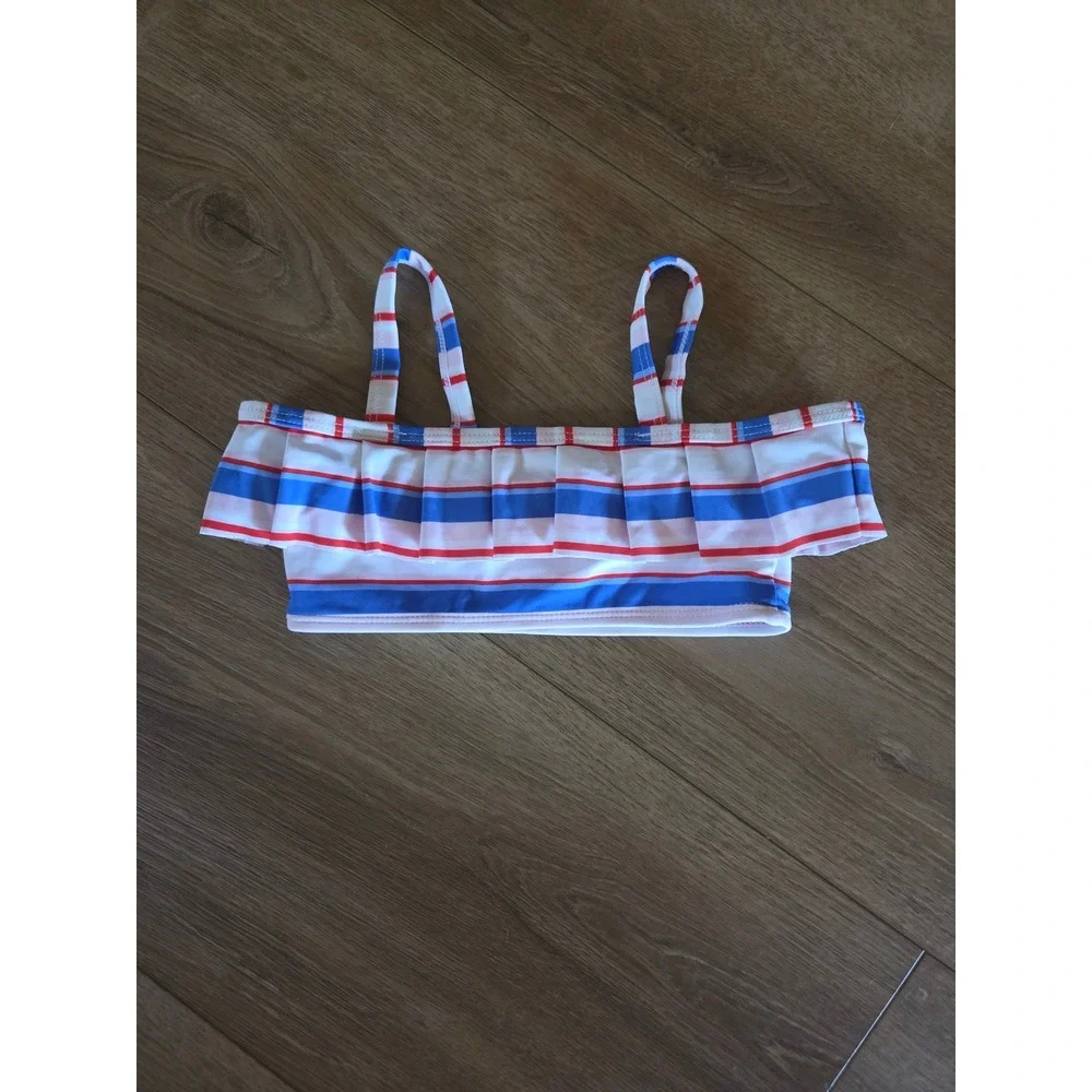 Janie and Jack Girls Size‎ 3 Red White Blue Striped Ruffle Bikini Swim Top NWT